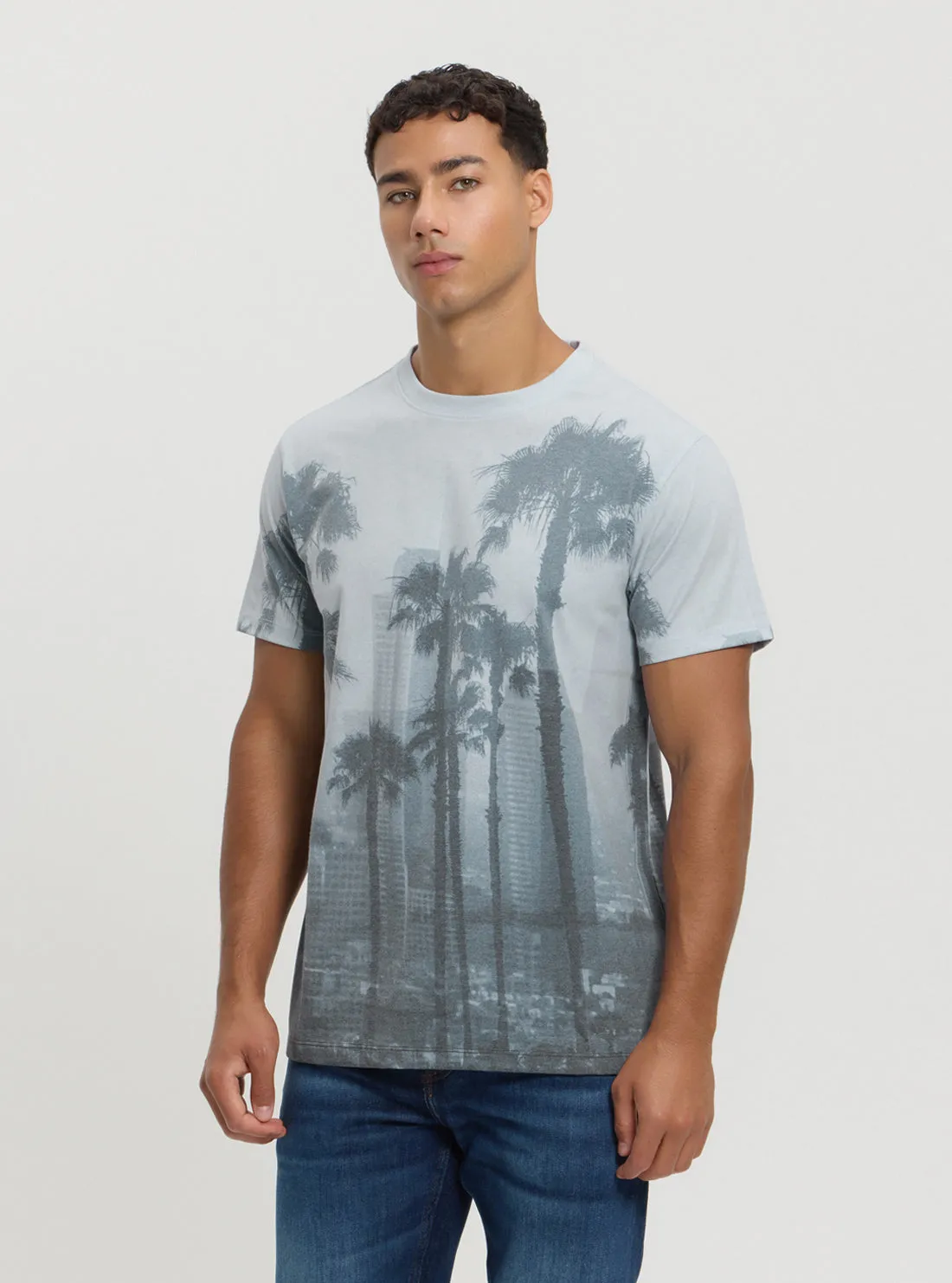 Grey Palm Print T-Shirt