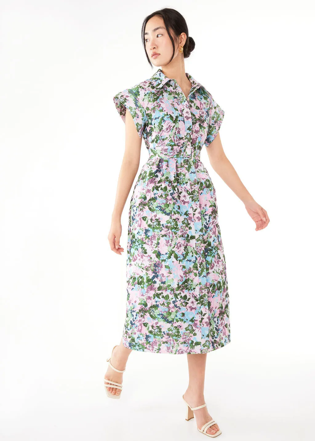 Harper Dress Pink Abstract Floral Jacquard