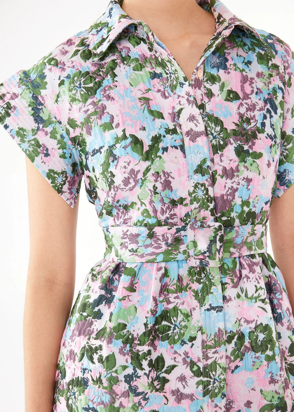 Harper Dress Pink Abstract Floral Jacquard
