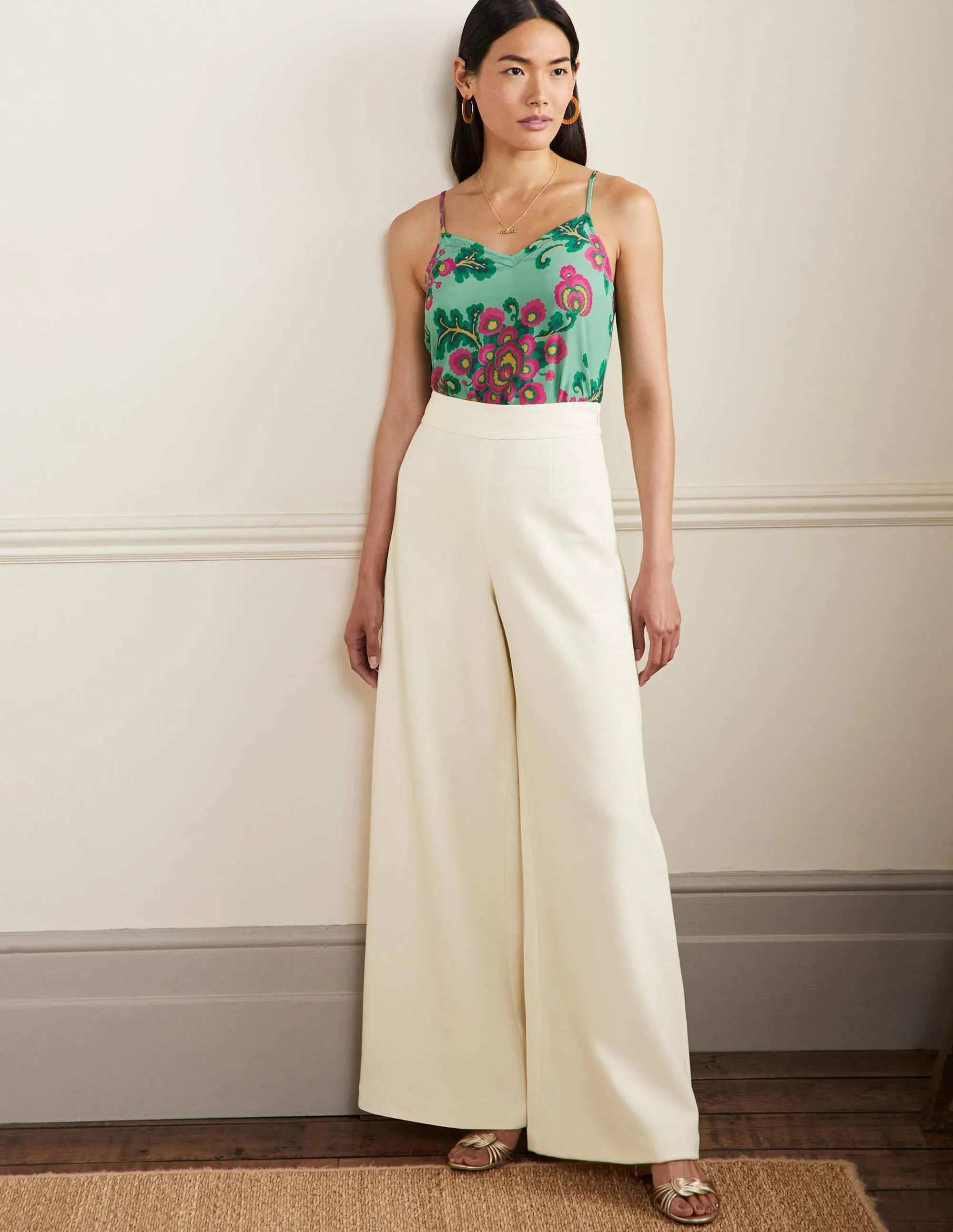 High Waisted Palazzo Trousers-Ivory