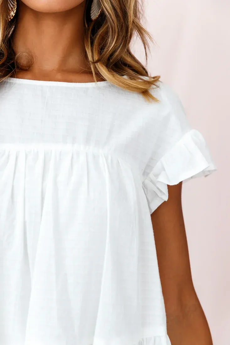 Hyacinth Ruffle Sleeve Smock Dress White