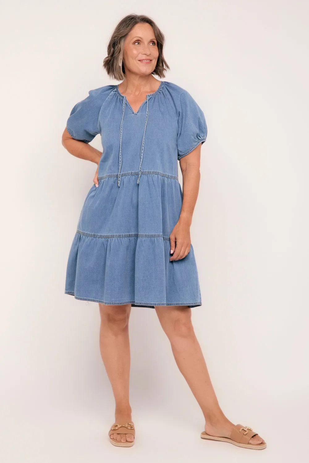 Ismay Chambray Short Dress in Light Wash