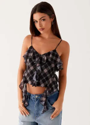 Jessie Cami Top - Taupe Check