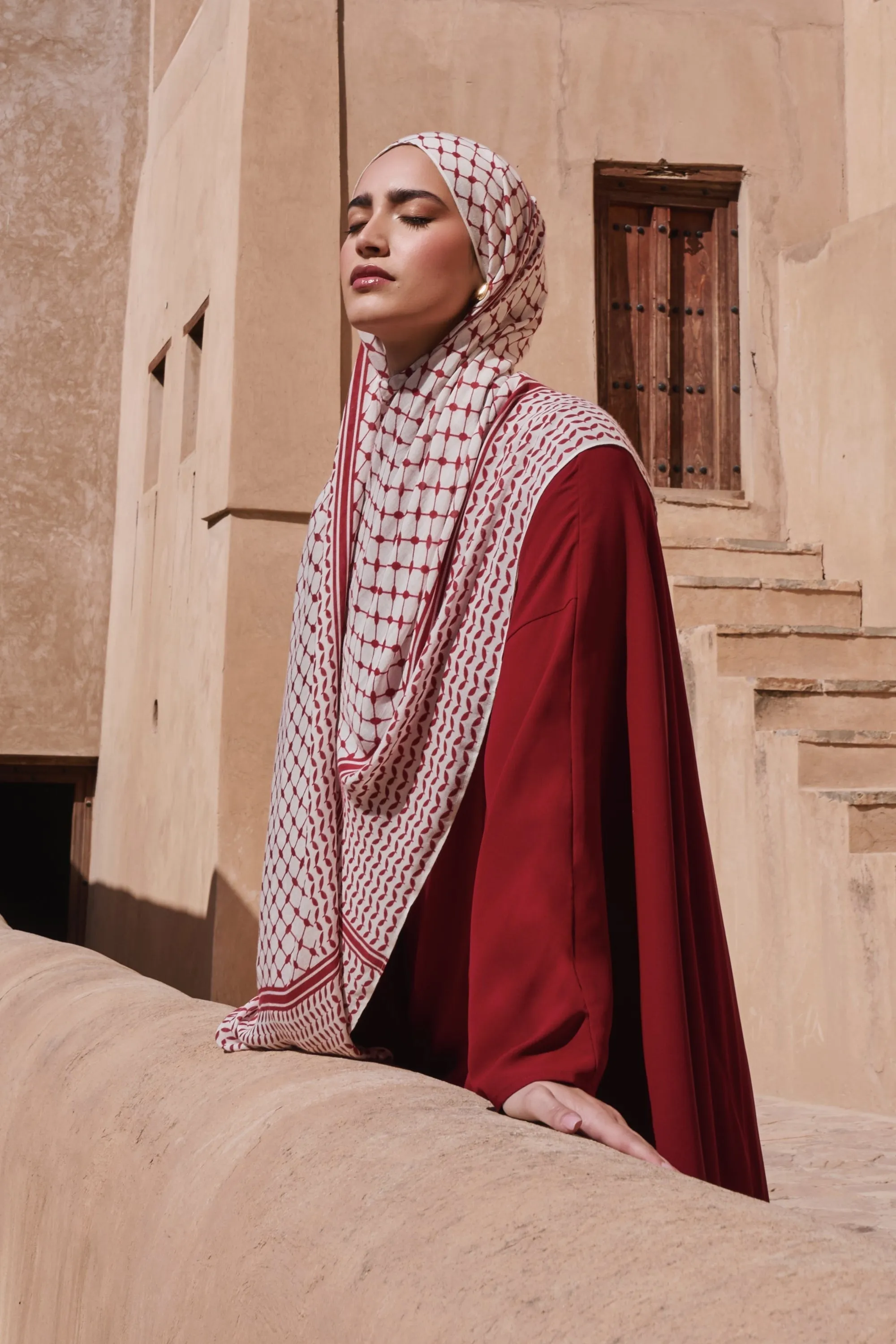 Keffiyeh Modal Hijab - Sumac Red