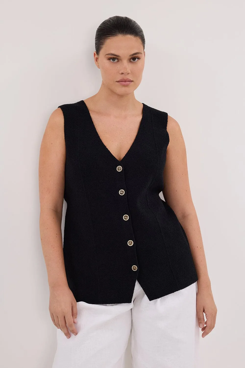 LISA BLACK TAILORED KNIT VEST
