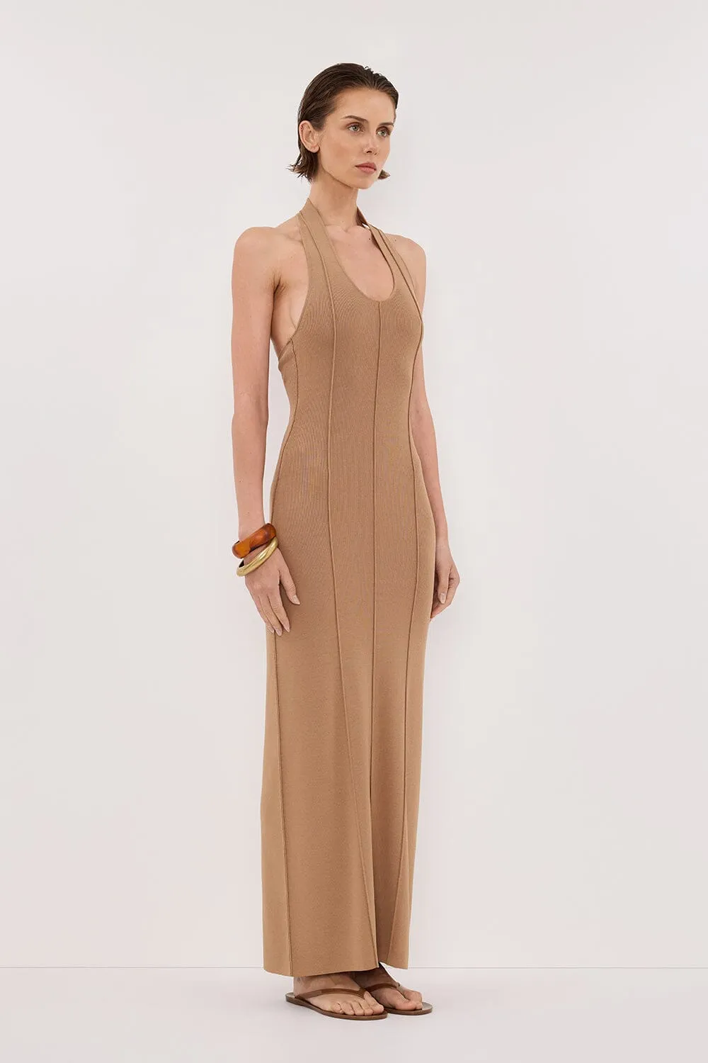 LISS TAN HALTER MAXI DRESS