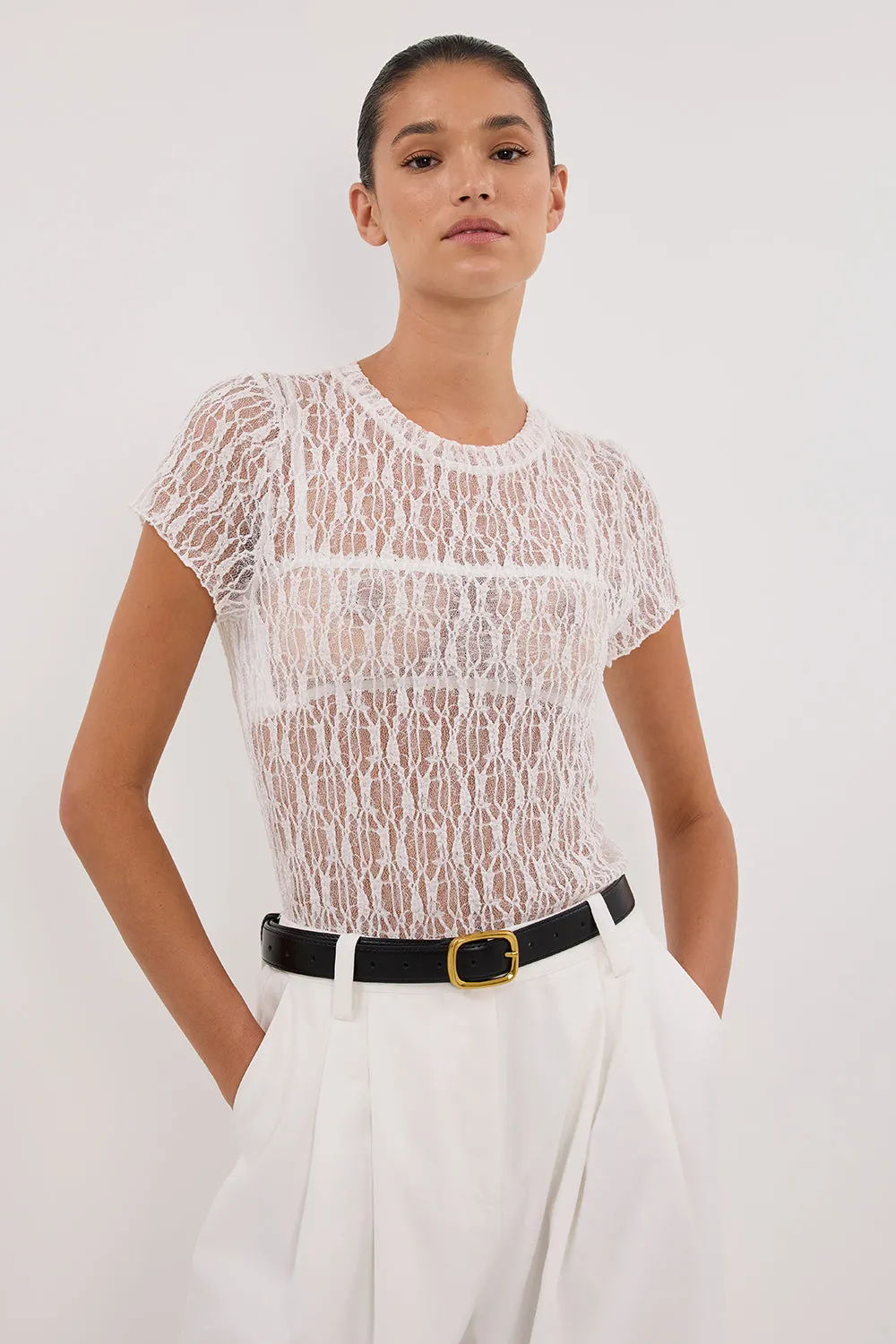 LIZZIE WHITE LACE CAP SLEEVE TOP