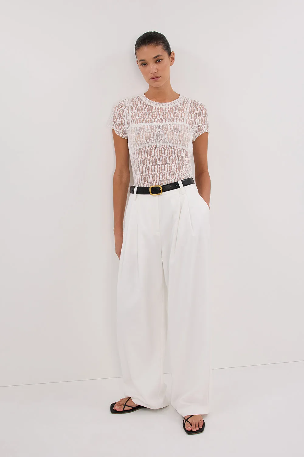 LIZZIE WHITE LACE CAP SLEEVE TOP