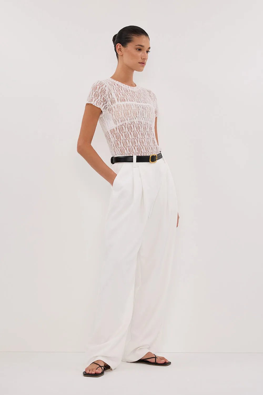 LIZZIE WHITE LACE CAP SLEEVE TOP