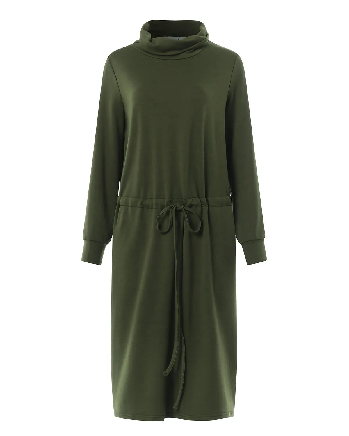 Long Sleeve Turtleneck Solid Sweatshirt Pure Color Bodycon Women Midi Dress