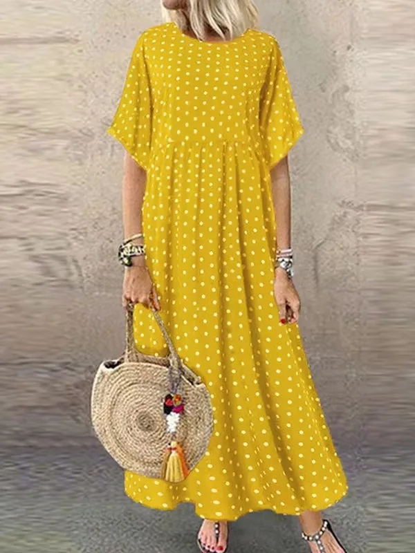 Loose O-neck Polka Dot 3/4 Sleeve Women Maxi Dress