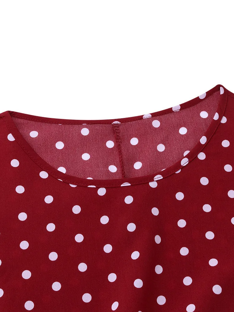 Loose O-neck Polka Dot 3/4 Sleeve Women Maxi Dress