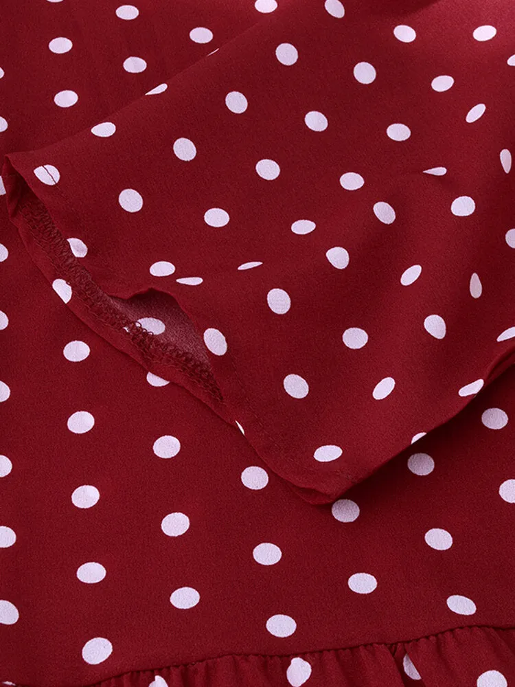 Loose O-neck Polka Dot 3/4 Sleeve Women Maxi Dress