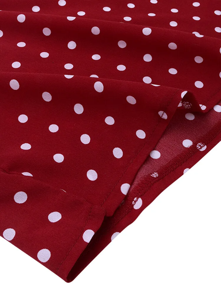 Loose O-neck Polka Dot 3/4 Sleeve Women Maxi Dress