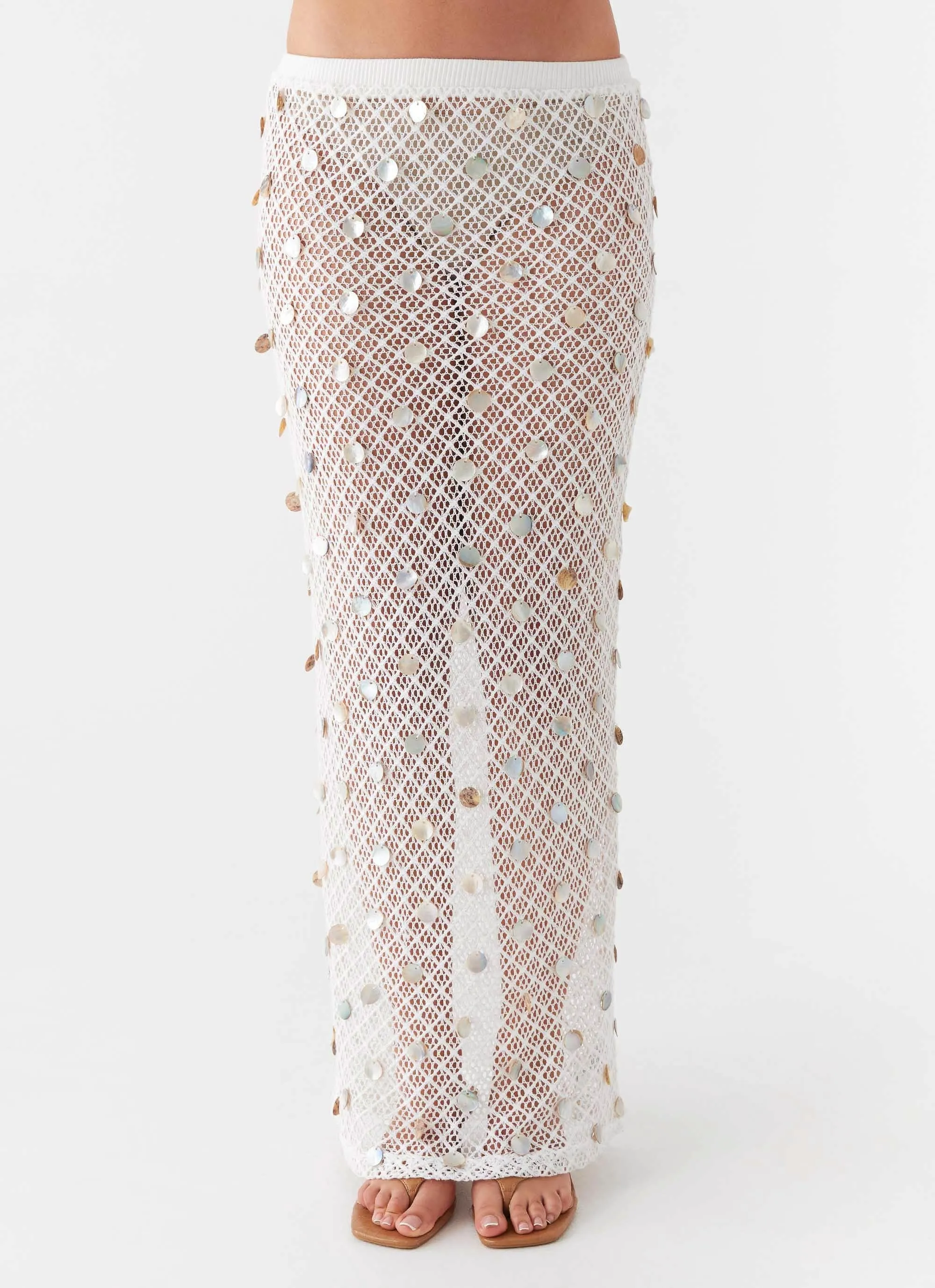 Lovina Shell Knit Maxi Skirt - White