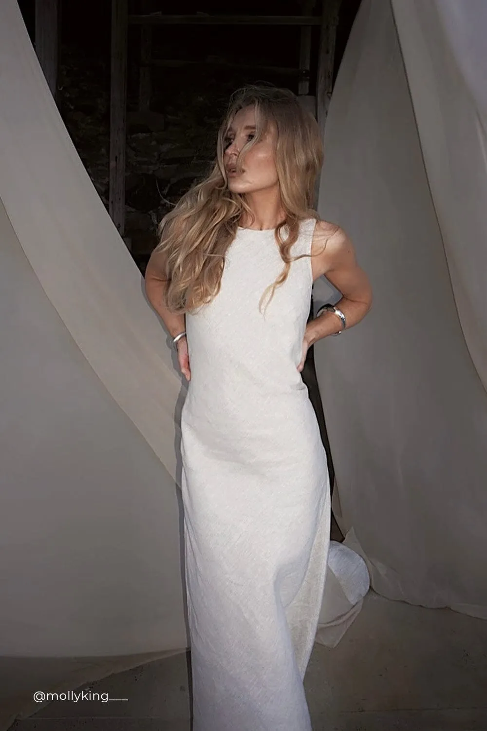 LYRA NATURAL LINEN MIDI DRESS