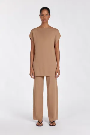 MABLE TAN LONGLINE KNIT TOP
