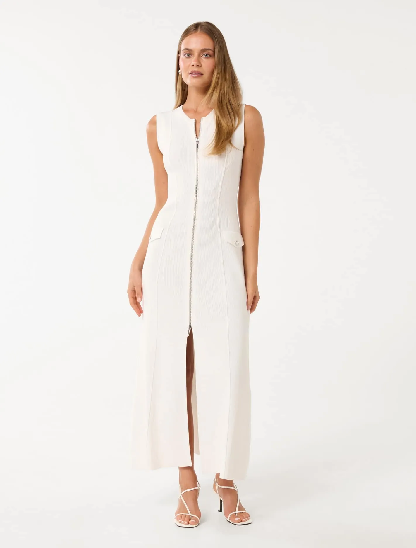 Maddie Zip Detail Midi Dress