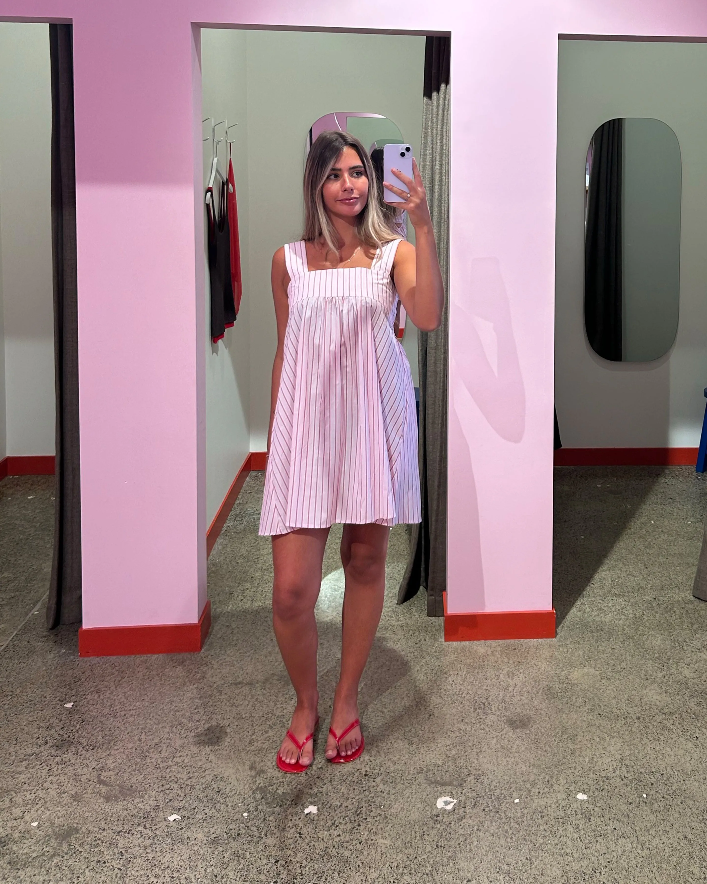 MARGIE TIE MINI DRESS PINK RED STRIPE