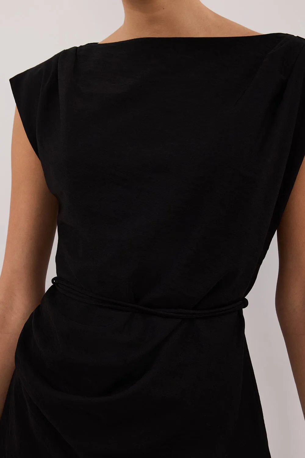 MARMO BLACK DRAPED MINI DRESS