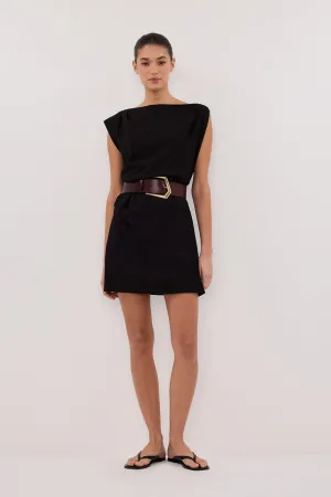 MARMO BLACK DRAPED MINI DRESS