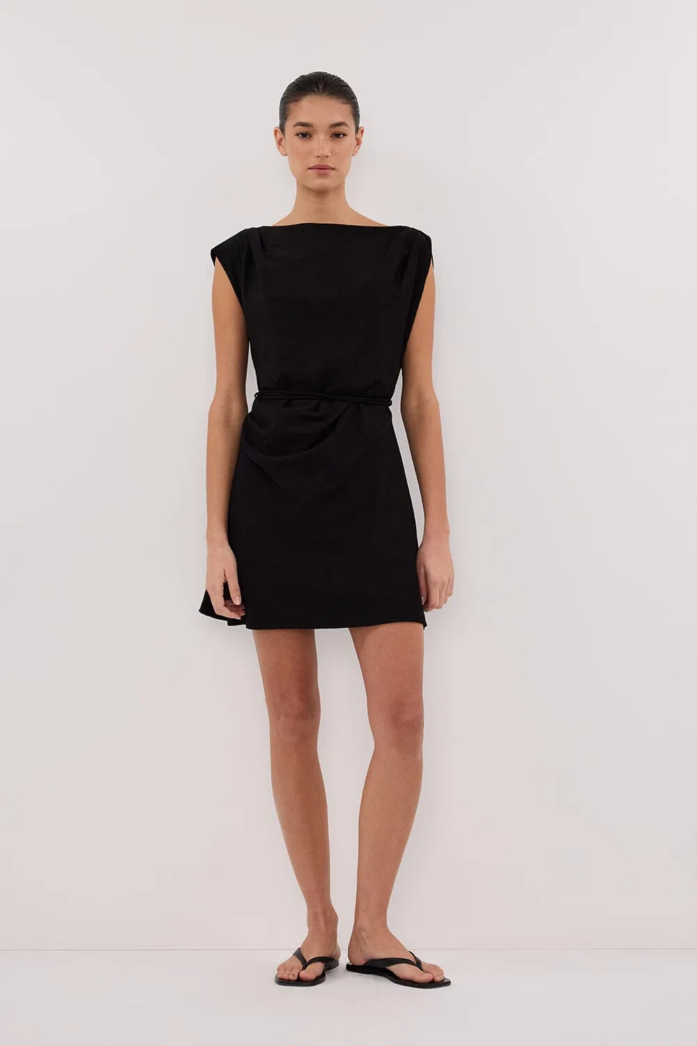 MARMO BLACK DRAPED MINI DRESS