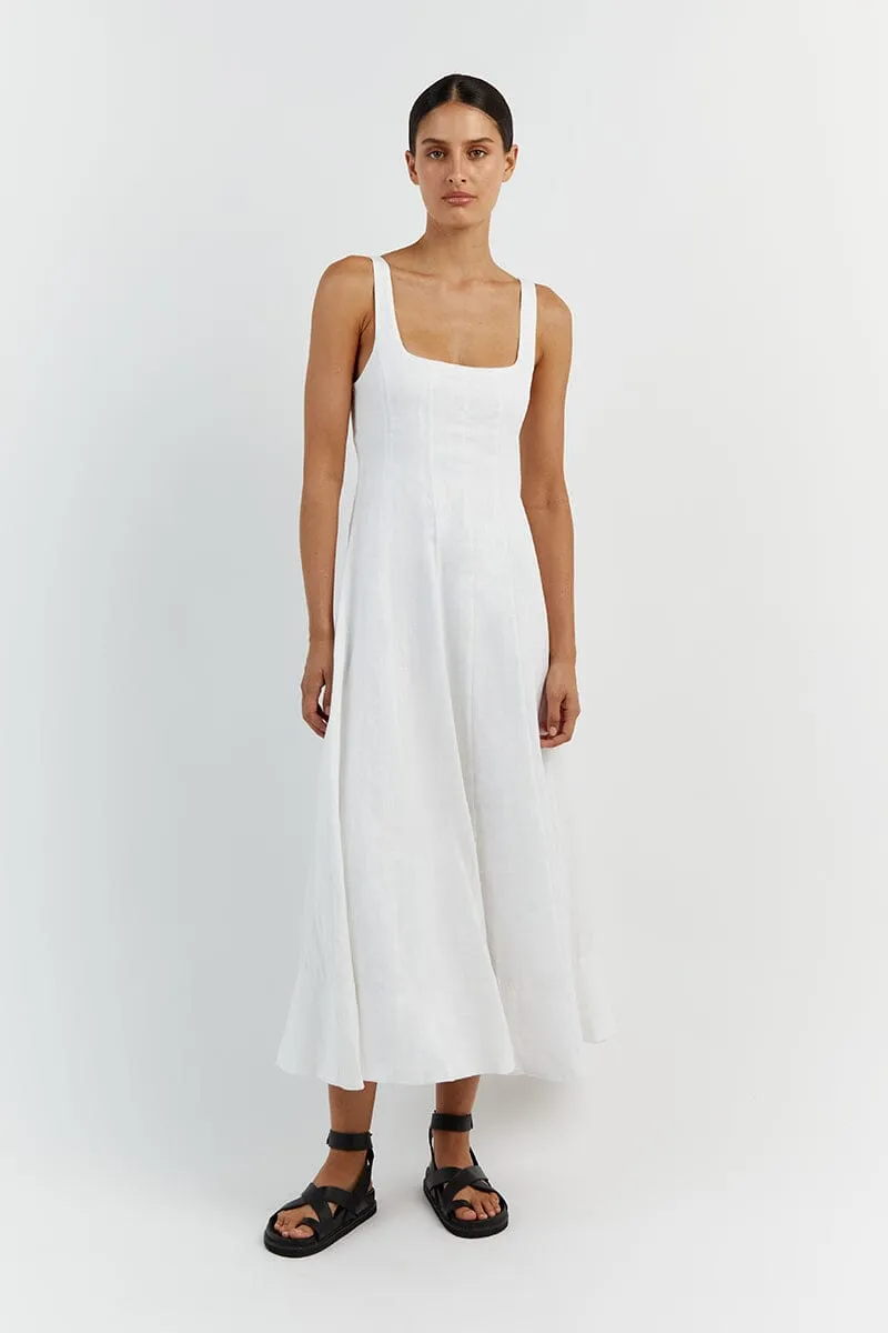 MILAHN WHITE LINEN MIDI DRESS