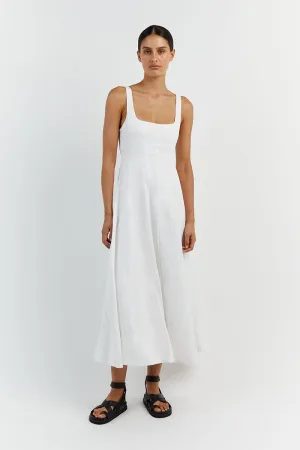 MILAHN WHITE LINEN MIDI DRESS