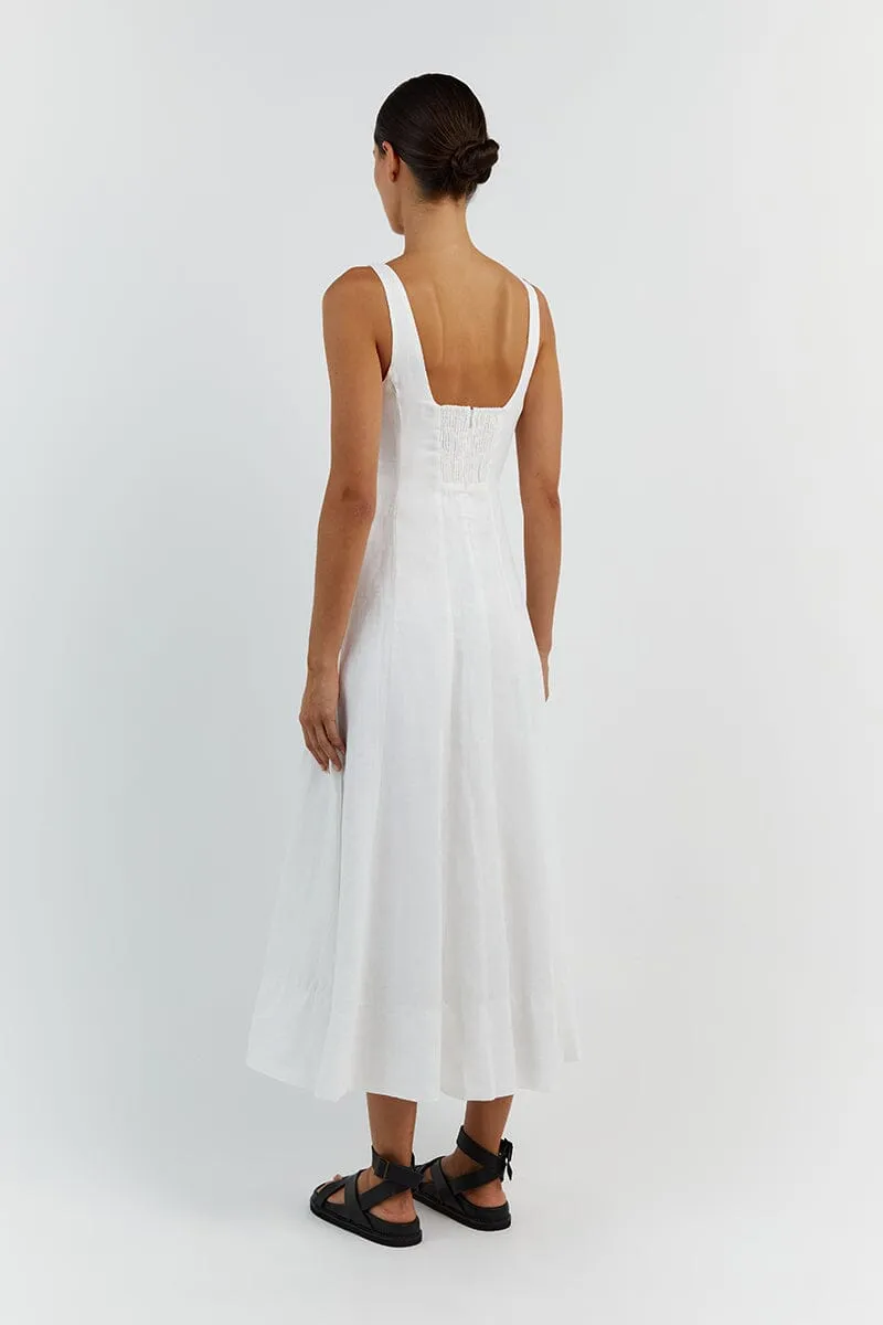 MILAHN WHITE LINEN MIDI DRESS