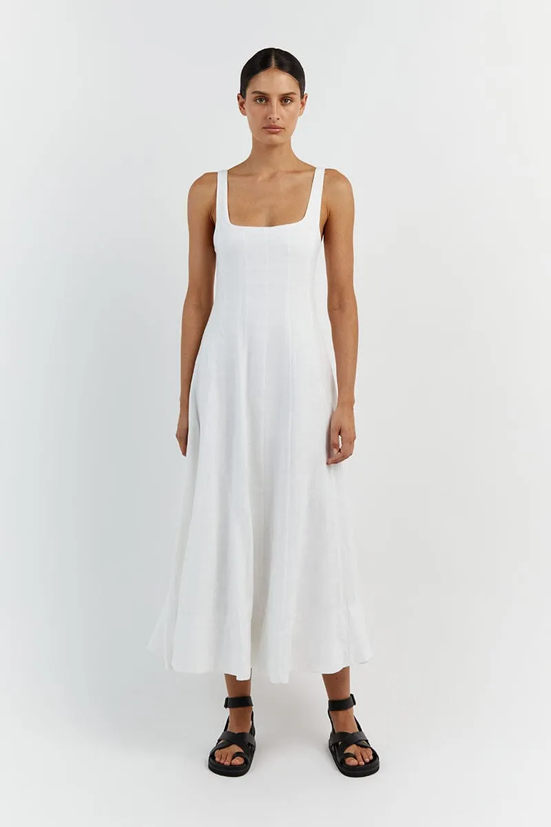 MILAHN WHITE LINEN MIDI DRESS