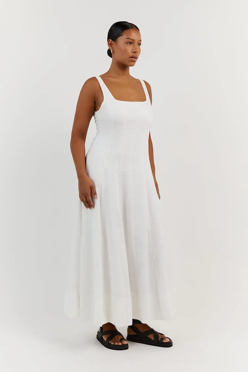 MILAHN WHITE LINEN MIDI DRESS