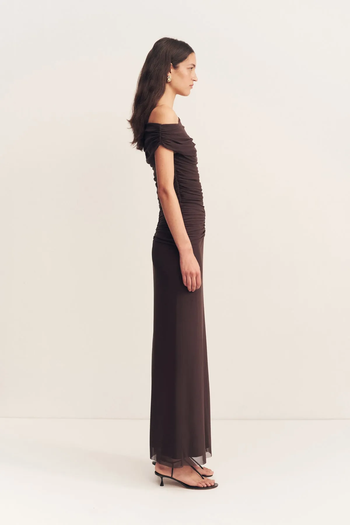 MIRA OFF SHOULDER MAXI DRESS - GANACHE