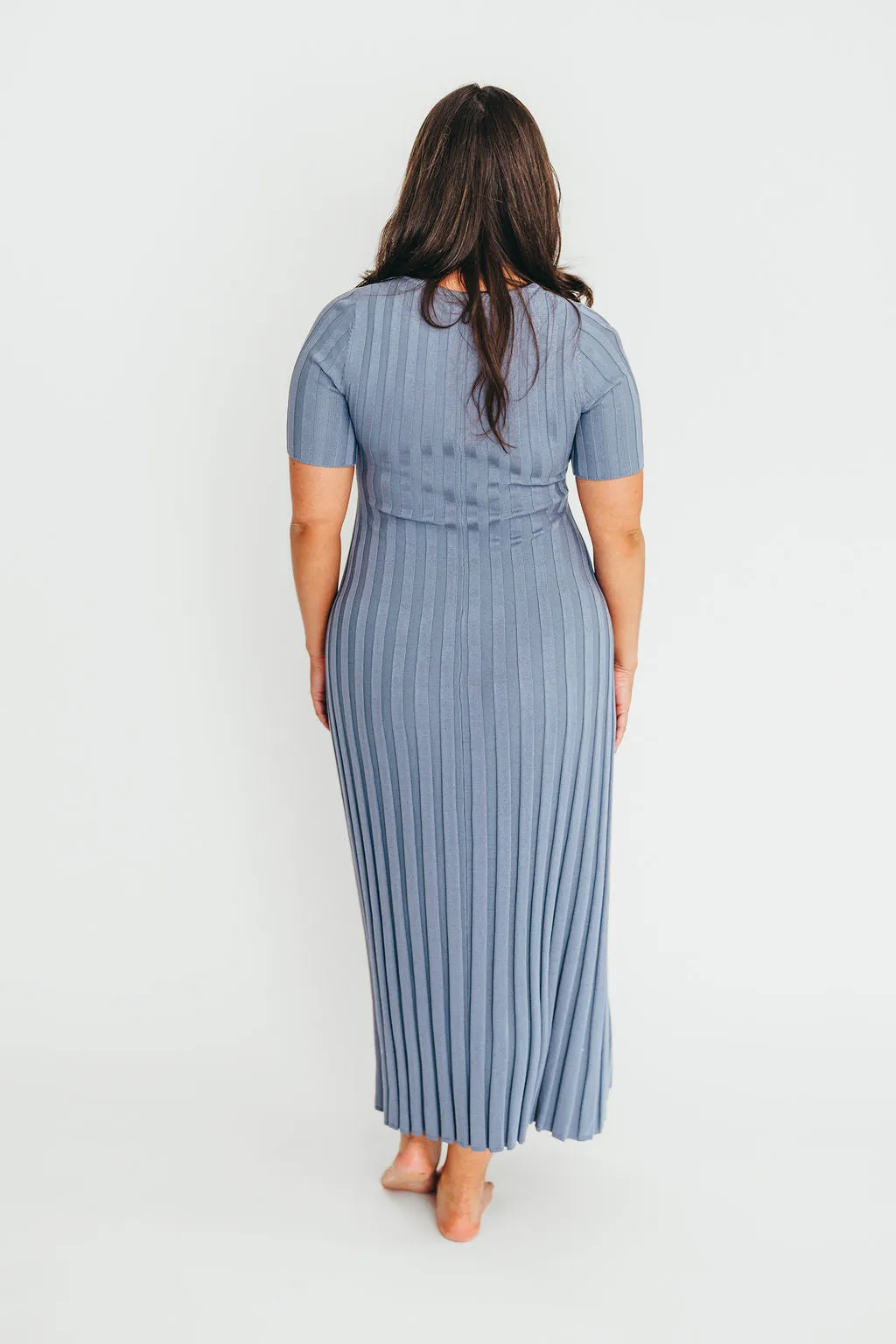 Oakley Ribbed Maxi Dress in Dusty Blue - Bump Friendly