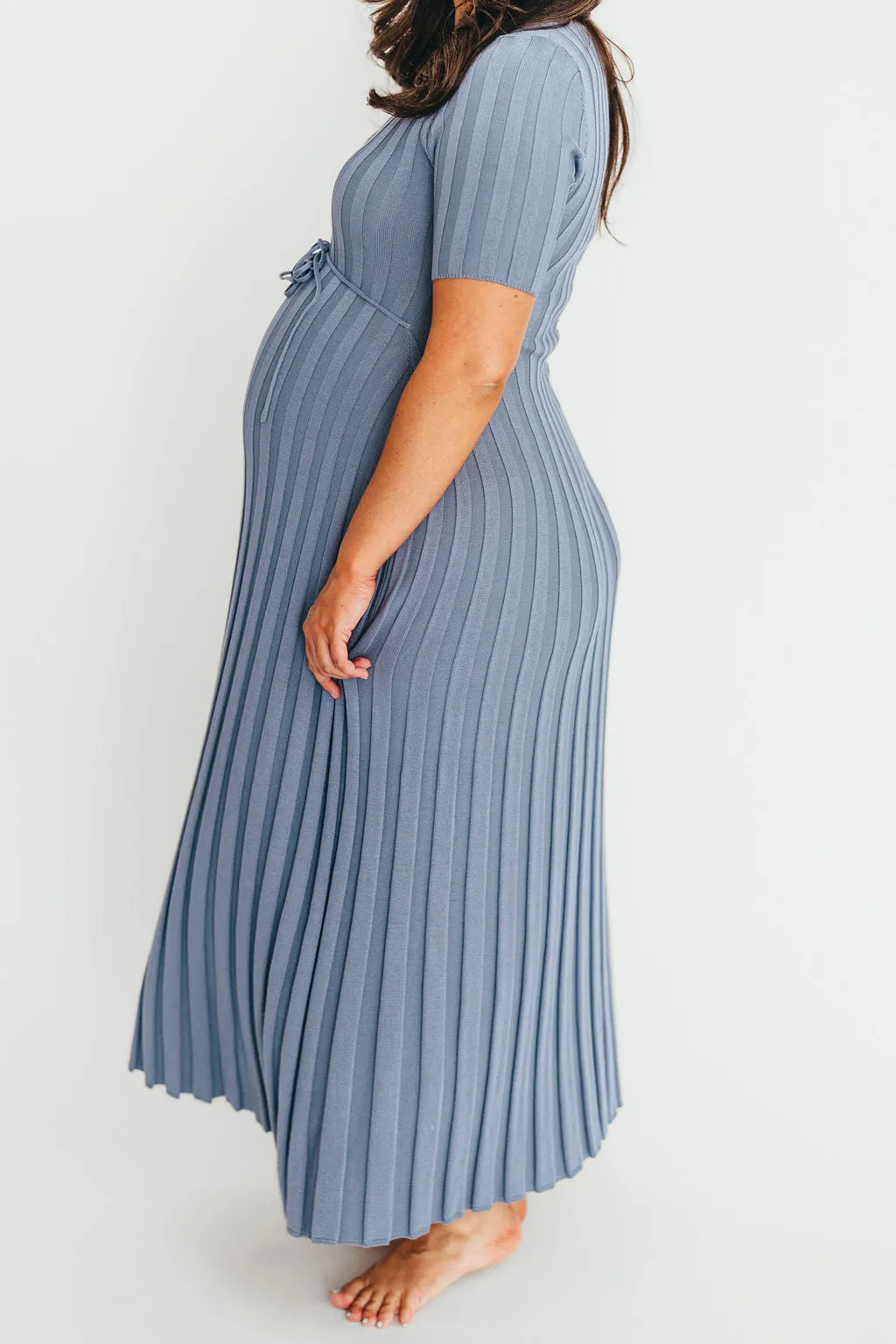 Oakley Ribbed Maxi Dress in Dusty Blue - Bump Friendly