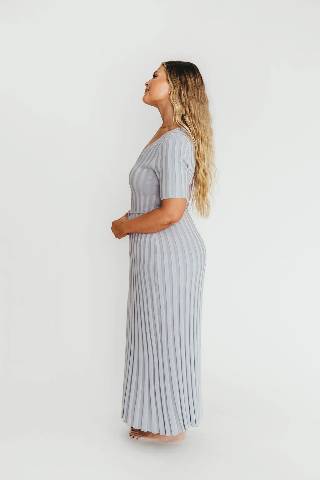 Oakley Ribbed Maxi Dress in Light Blue - Bump Friendly