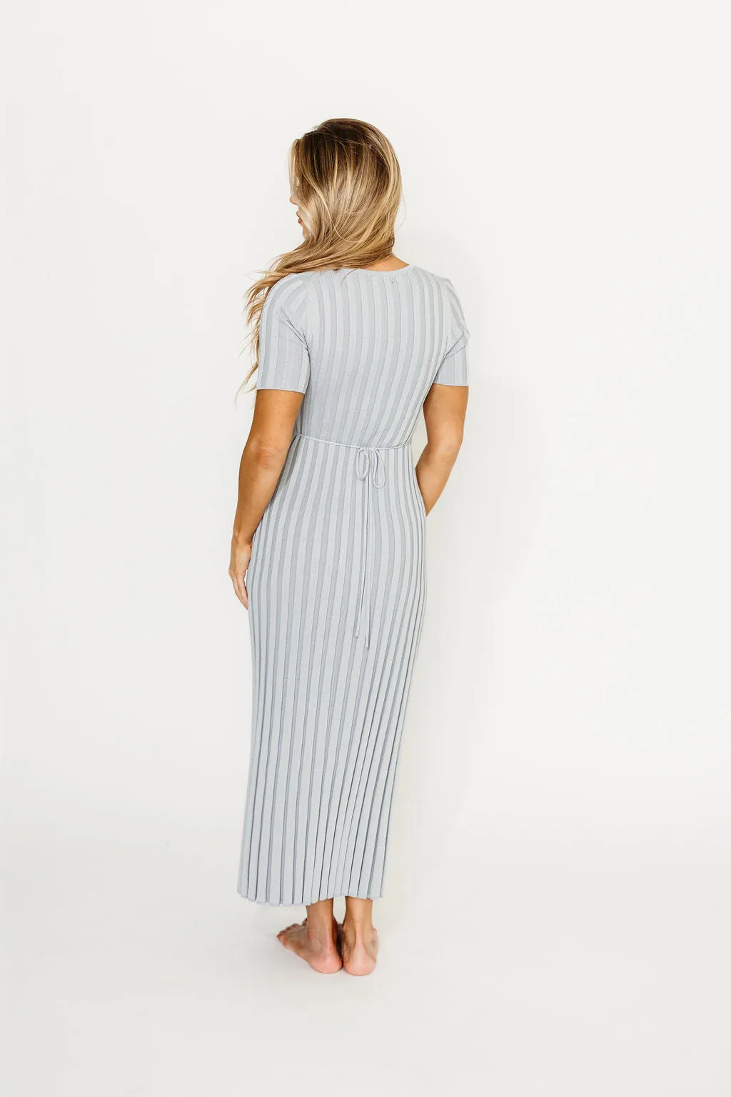 Oakley Ribbed Maxi Dress in Light Blue - Bump Friendly