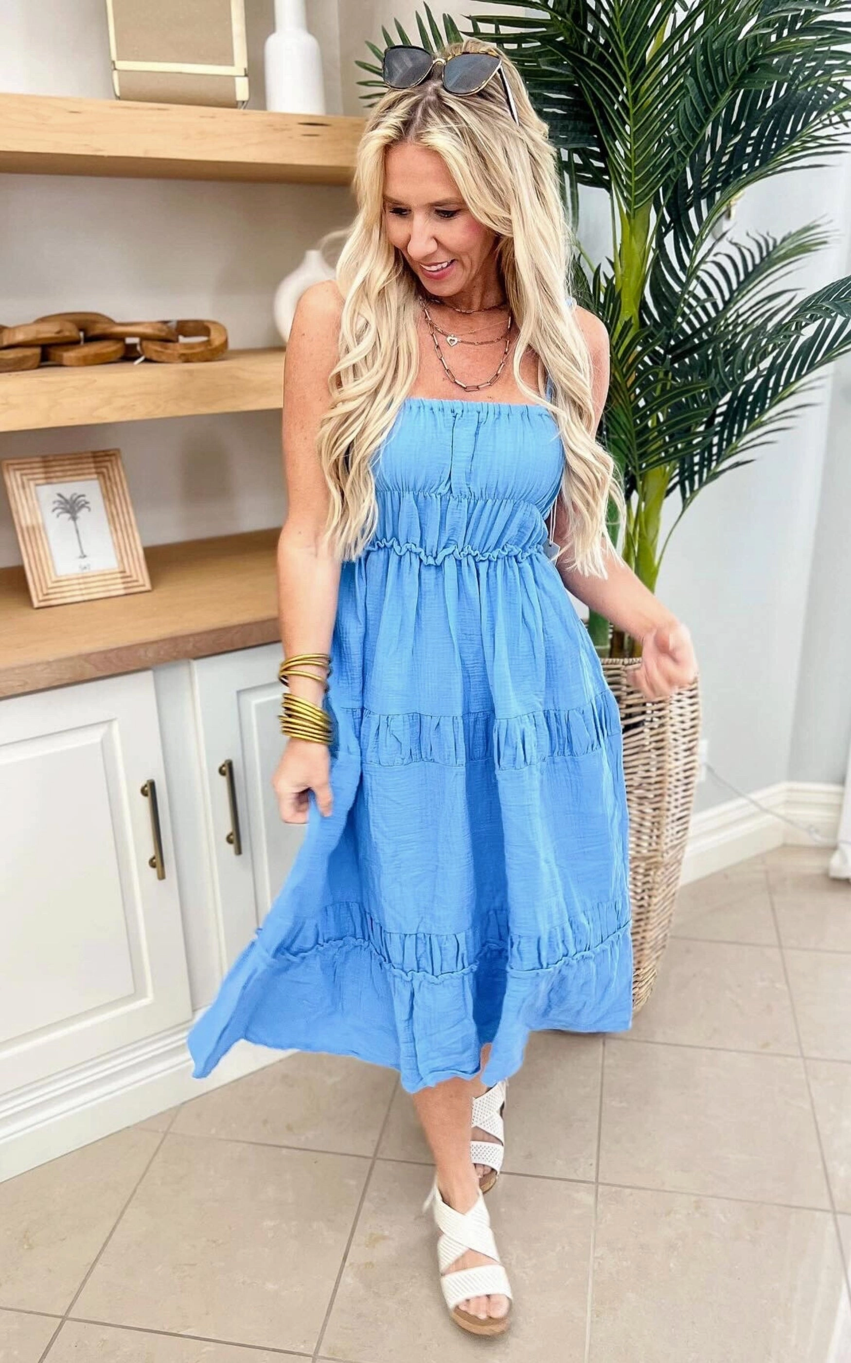 Ocean Blue Solid Gauze Maxi Dress - Final Sale