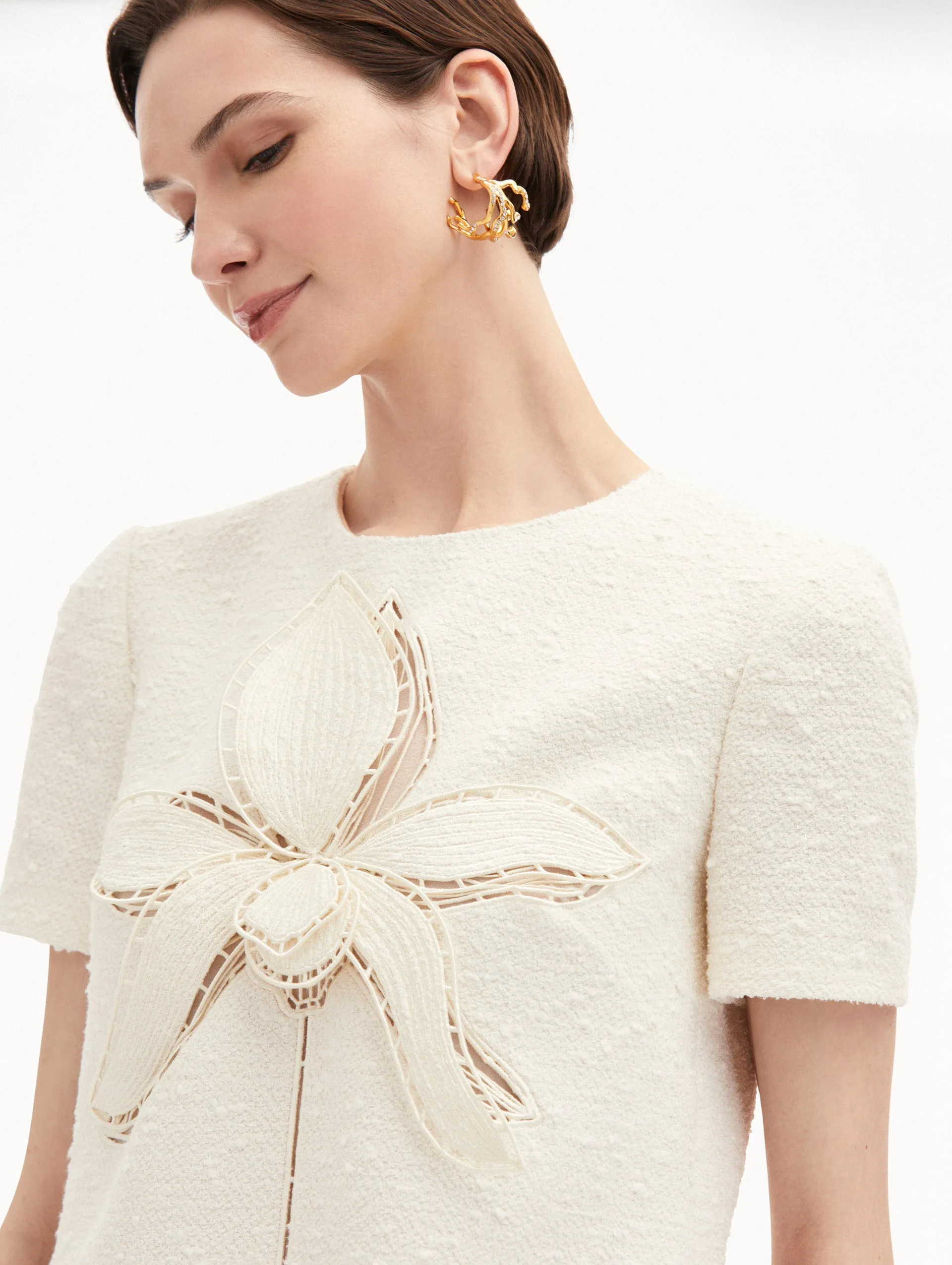 Orchid Embroidered Tweed Shift Dress