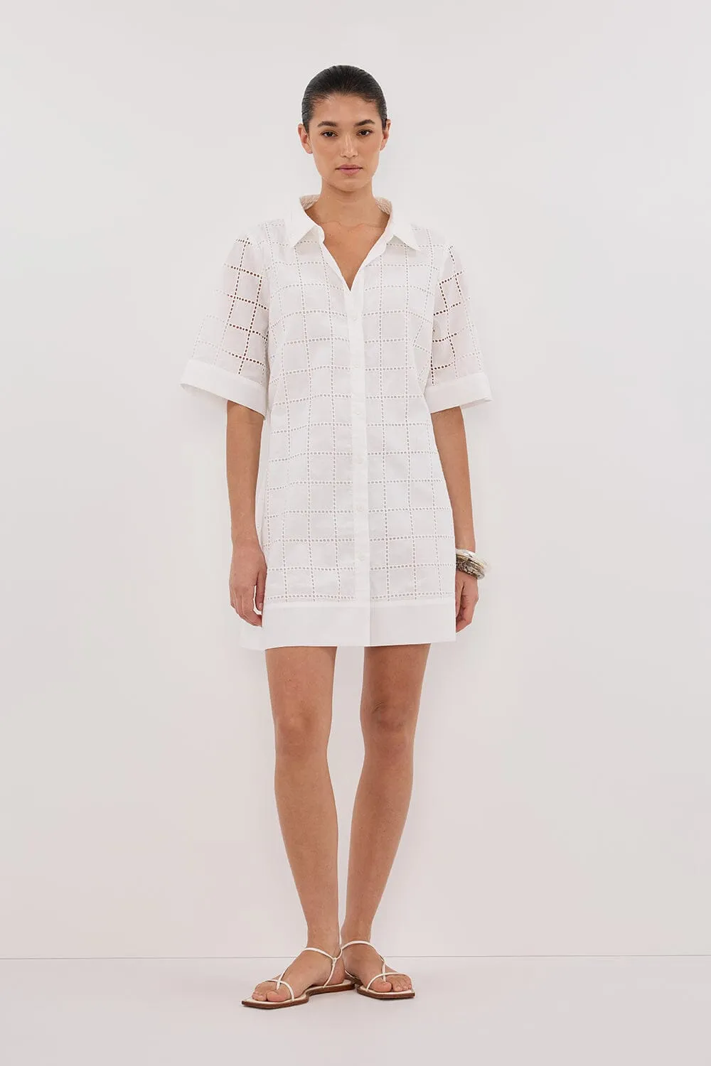 OWEN WHITE SLEEVED BRODERIE MINI DRESS