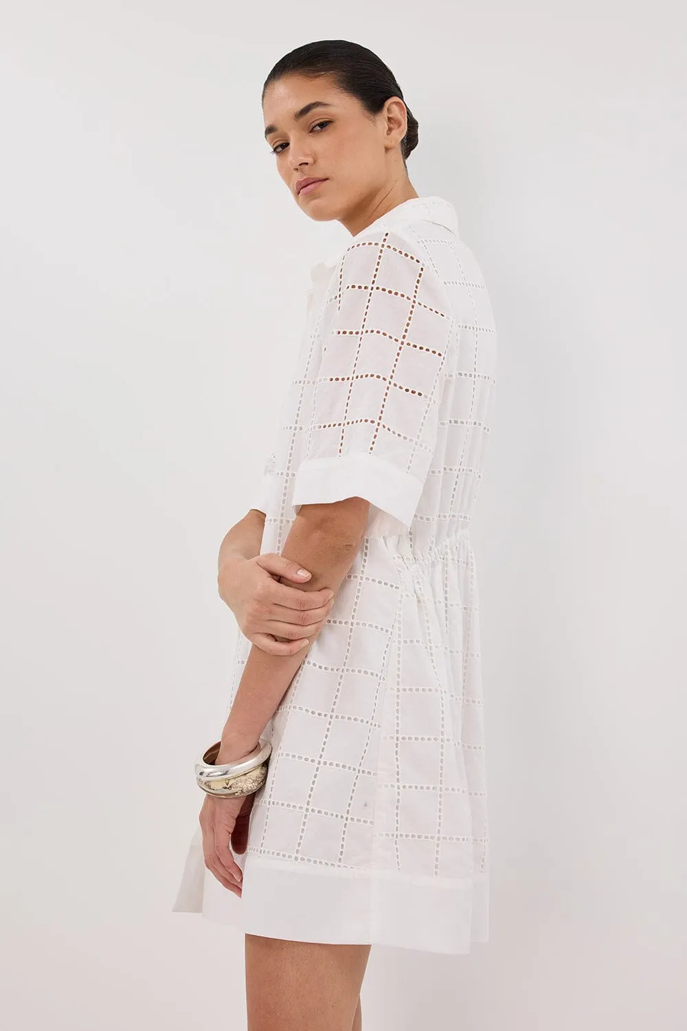 OWEN WHITE SLEEVED BRODERIE MINI DRESS