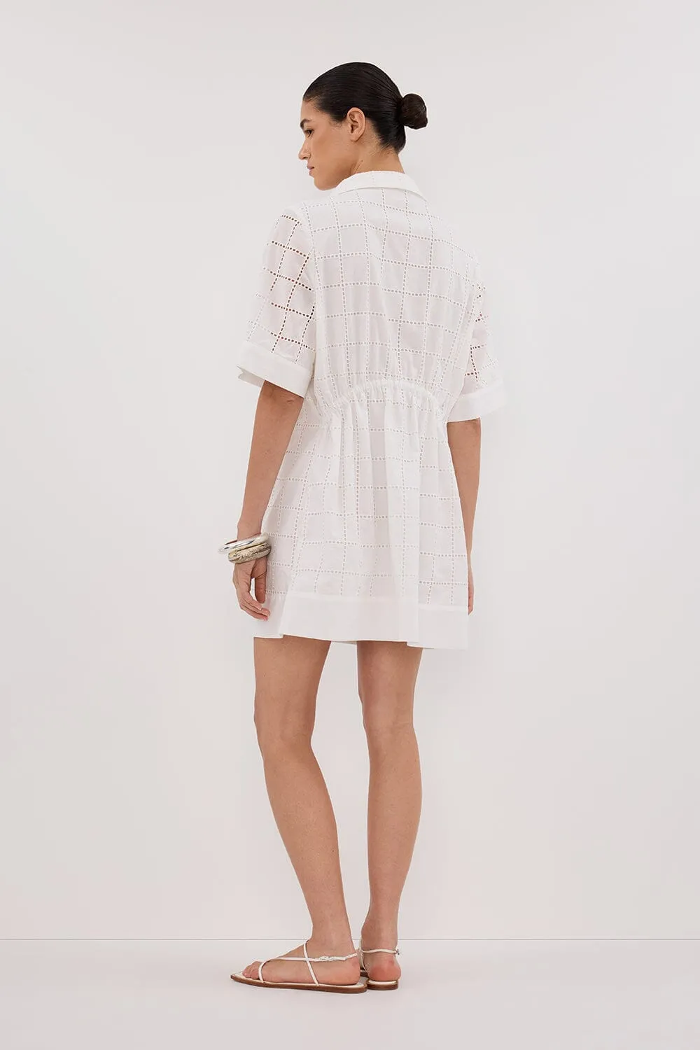 OWEN WHITE SLEEVED BRODERIE MINI DRESS