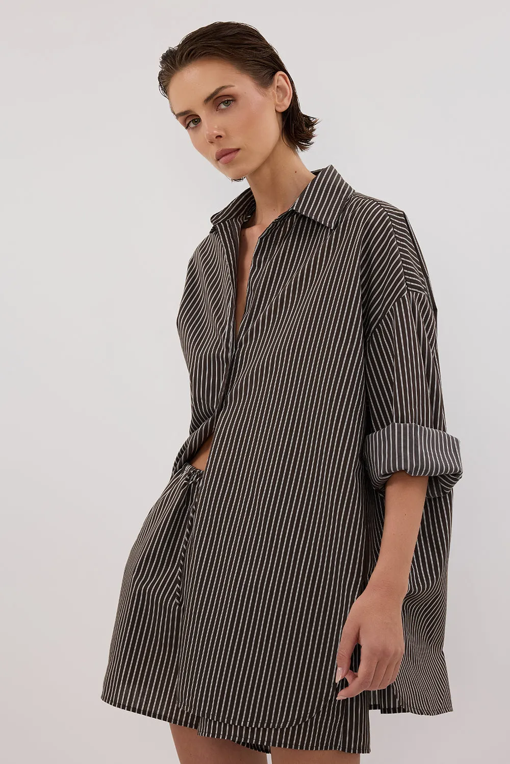 PALMA BITTER CHOC SILK BLEND SHIRT