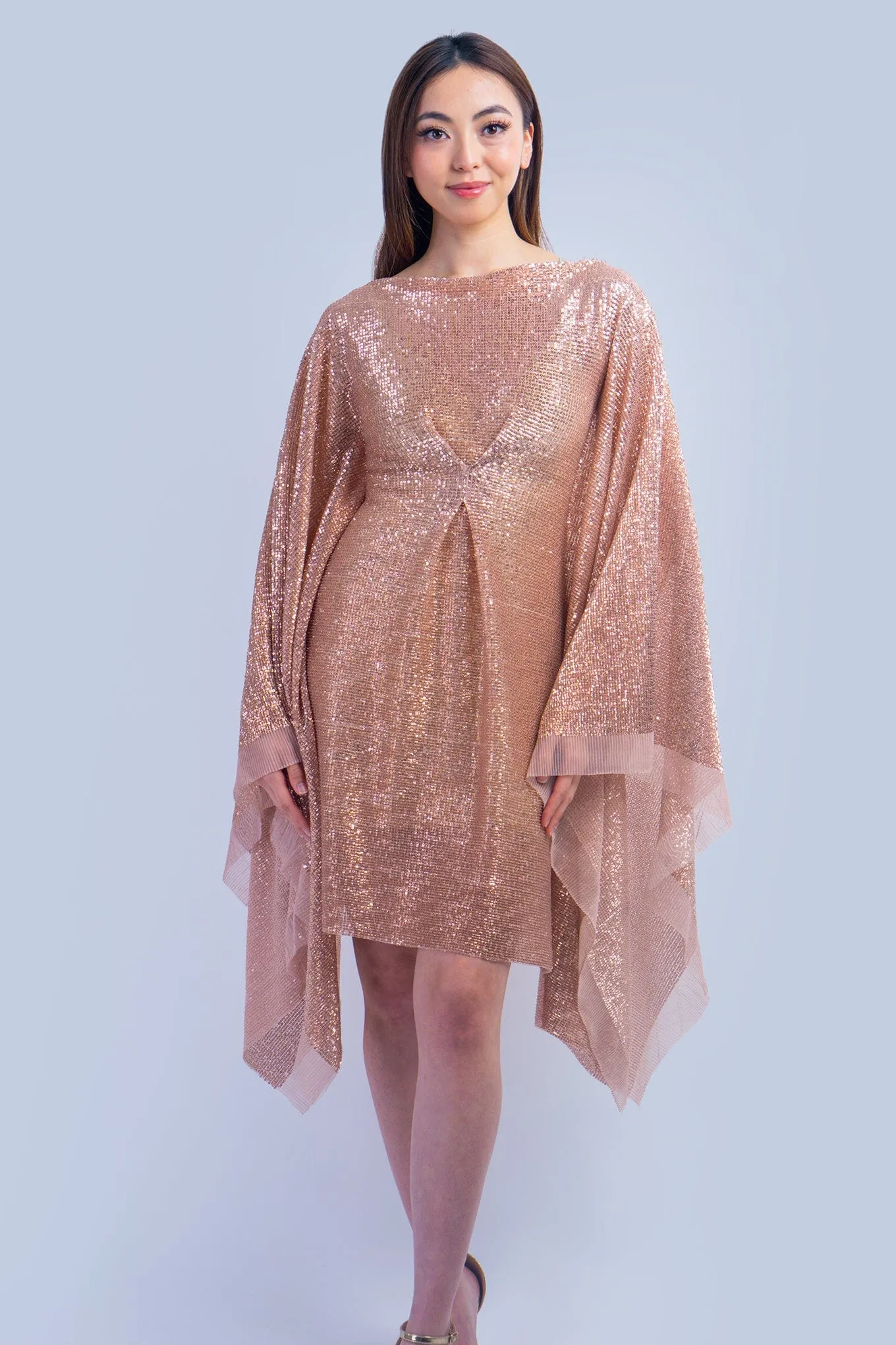 Pre Order Gold Sequin Boat Neck Caftan Milan Dress