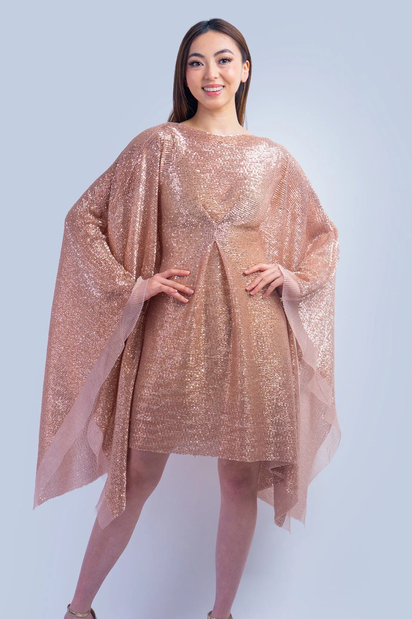 Pre Order Gold Sequin Boat Neck Caftan Milan Dress