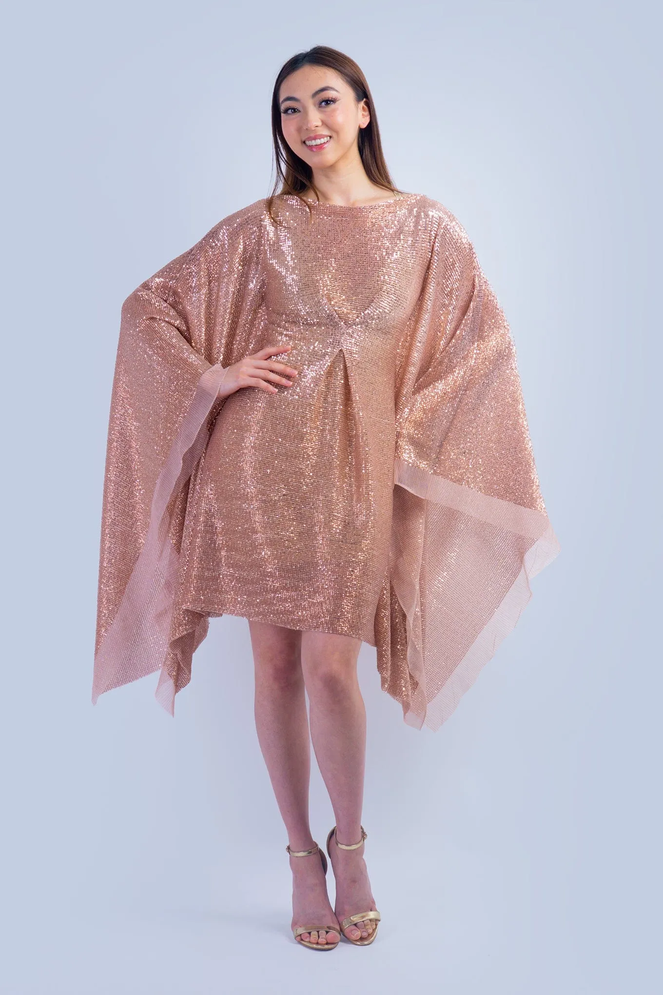 Pre Order Gold Sequin Boat Neck Caftan Milan Dress