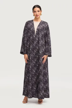 Printed Open Abaya - Black