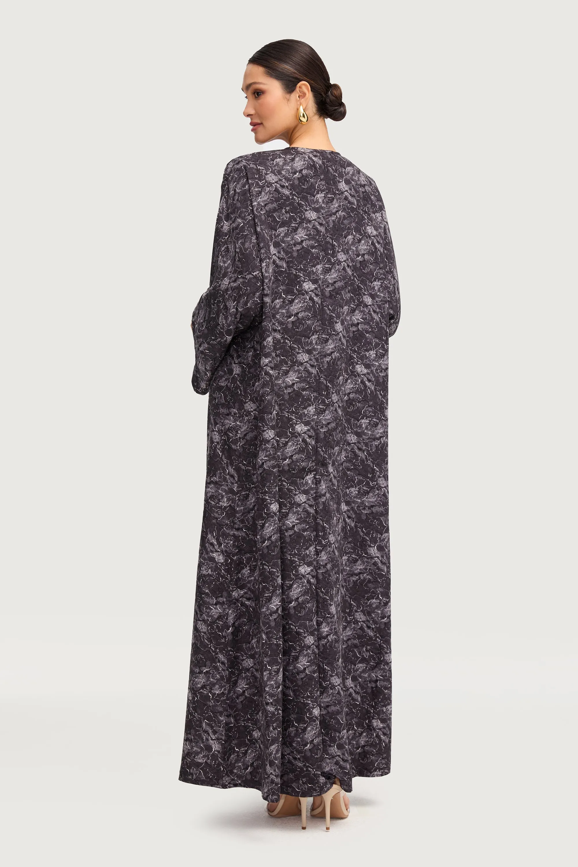 Printed Open Abaya - Black