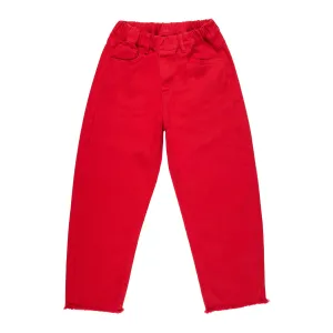 RED PULL ON BAGGY TROUSERS WITH FRAYED EDGES