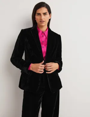 Relaxed Velvet Blazer-Black