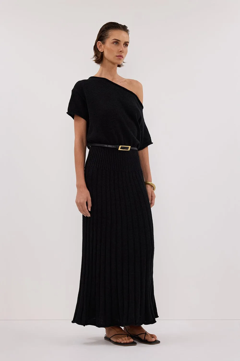 RICK BLACK ASYM KNIT MIDI DRESS